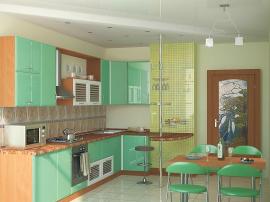 Кухня блестящая зеленоватая недорогая МДФ