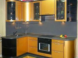 Кухня эмаль золотая с закругленными фасадами