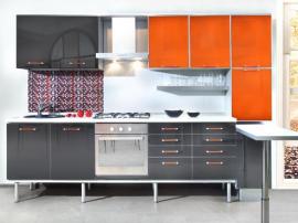 Кухня ХайТек модерн на ножках МДФ пластик оранжевая с черным