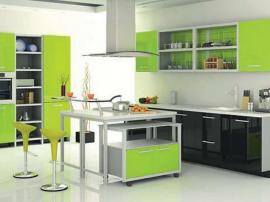 Кухня модерн ярко зеленая с черным МДФ пластик с островом