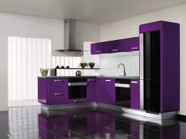 Кухня на заказ яркая фиолетовая Г образная