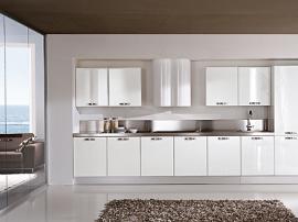 Кухня премиум класса белая, белоснежный пластик Acrilayn акрилайн, прямая кухня для больших помещений