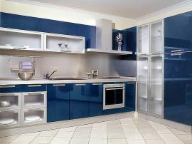 Кухня синяя эмаль модерн шикарная стильная красивая кухня на заказ