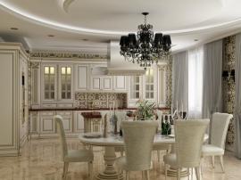 Раскошная кухня сиареджио с высокими ветринами