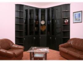 Черная недорогая библиотека на заказ цвета венге из МДФ угловая