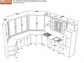 Дизайн проект большой кухни сложной формы с окнами