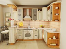 П-образная кухня белая кухня с патиной из МДФ в эмали ''Кантри''