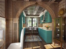 Кухня в голубой эмали в восточном стиле