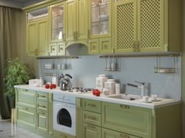  Стильная кухня из МДФ шпон в оливковом цвете