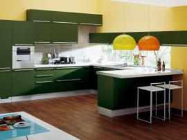 Зелёная матовая кухня в Fenix NTM в стиле модерн