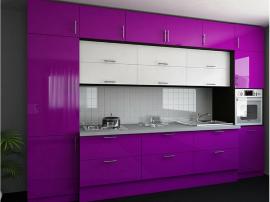 Яркая кухня фиолетового цвета трёхуровневая