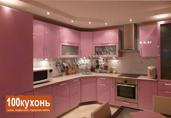 Нежная встроенная кухня из МДФ эмаль крашеная ''Розовая''