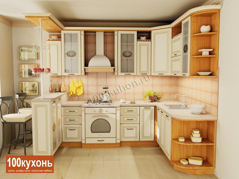 П-образная кухня белая кухня с патиной из МДФ в эмали ''Кантри''