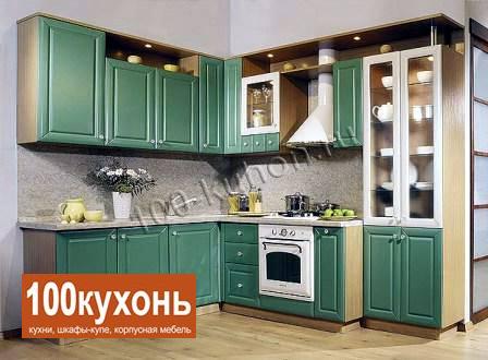 Зёлёная угловая кухня из МДФ ПВХ ''Изумрудная''