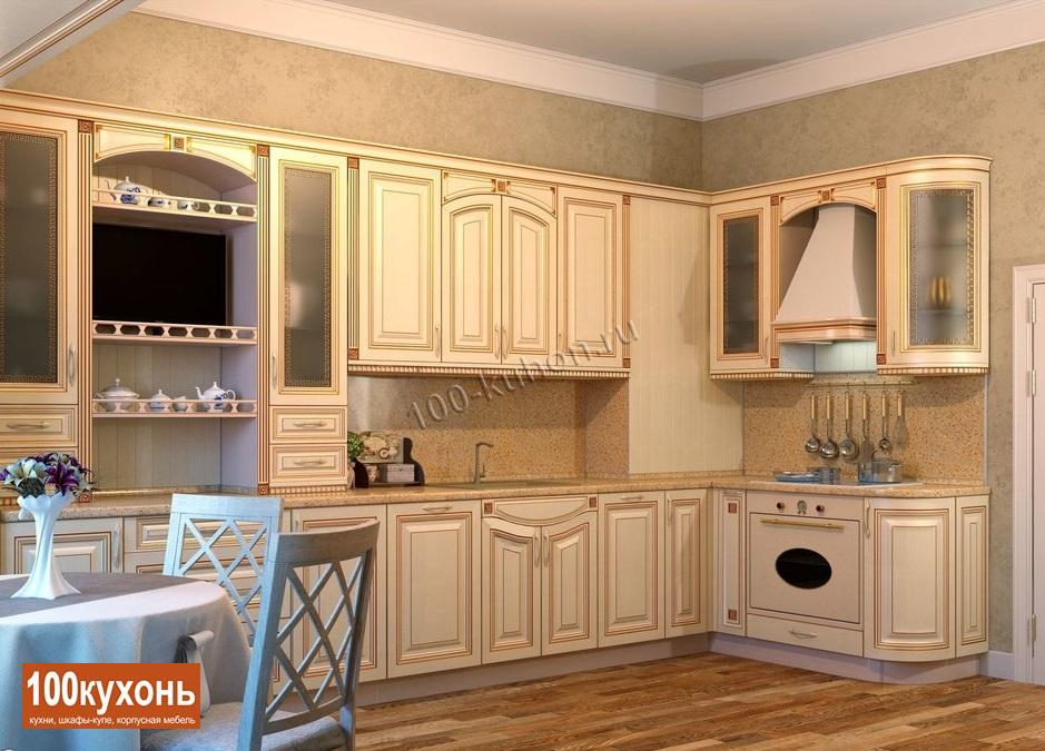 Кухня классическая Ясень  с зелёной патиной