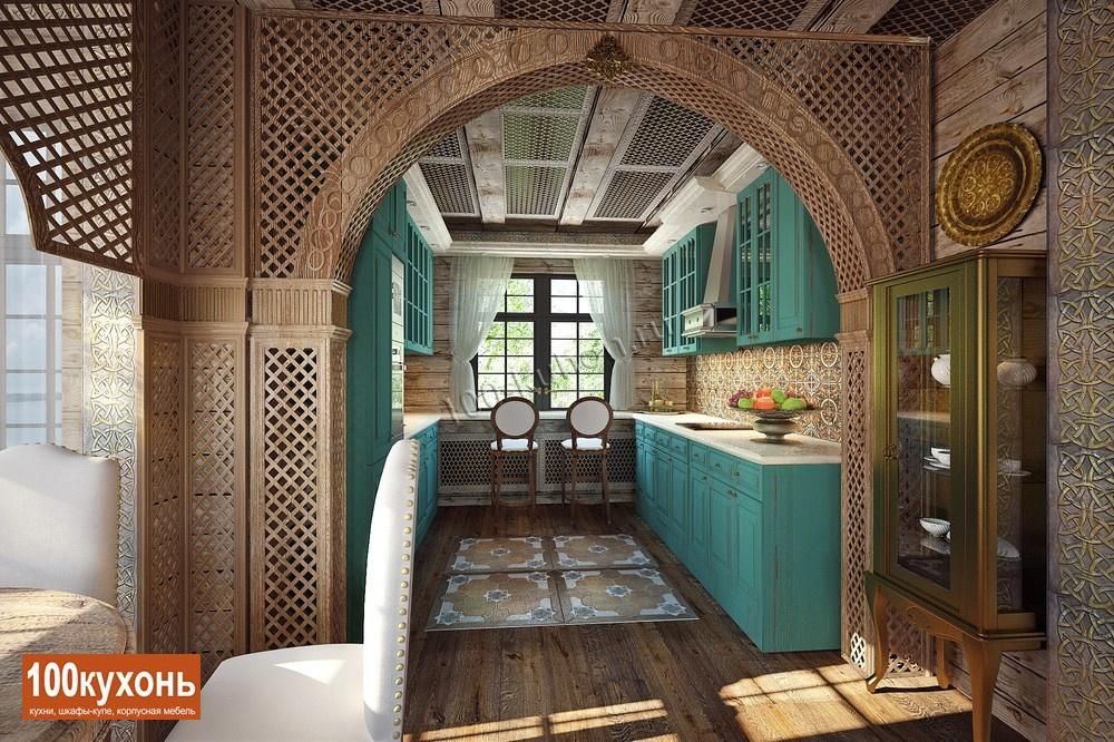 Кухня в голубой эмали в восточном стиле