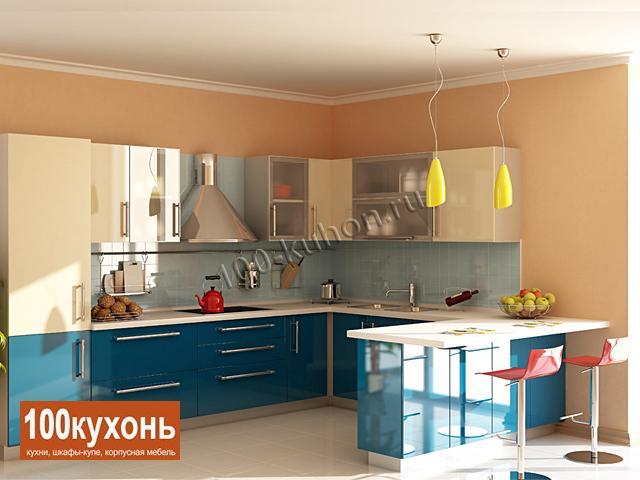 Бирюзовая кухня МДФ пластик ''Небеса'' на заказ