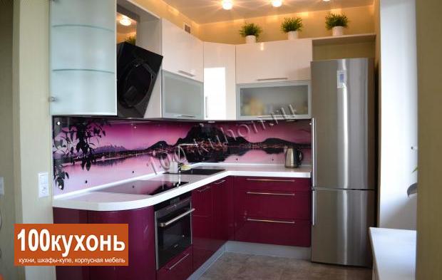 Встроенная угловая кухня из МДФ в пластике ''Фиолетовый закат'' на заказ