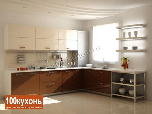 Современная кухня из МДФ в акриловом пластике ''Молочный шоколад'' на заказ