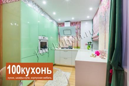  Дизайнерская кухня зелёная мятного цвета фото работы №5 МДФ(эмаль)