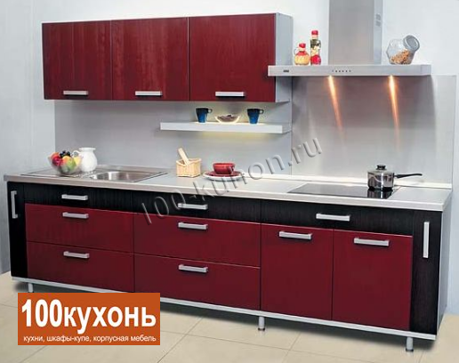 Кухня Hi-Tech бордовая с чёрным МДФ в пластике