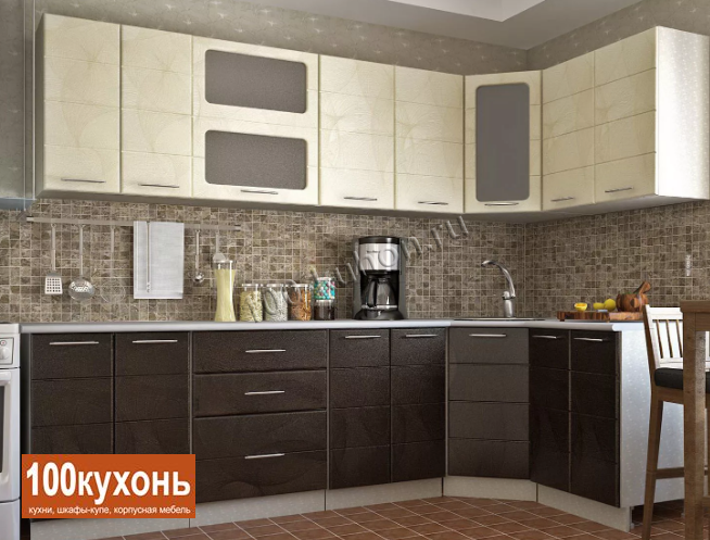 Кухонный гарнитур из ПВХ бежевый/коричневый