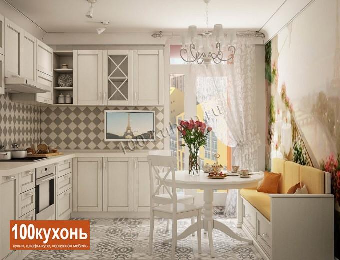 Угловая кухня в неоклассическом стиле кремового цвета