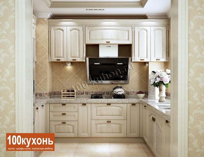 Вилла П-образная кухня маленькая с классическими фасадами в ангийском стиле