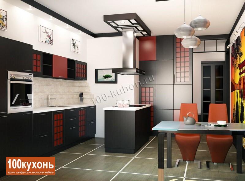 Черная кухня в восточном японском стиле в эмали