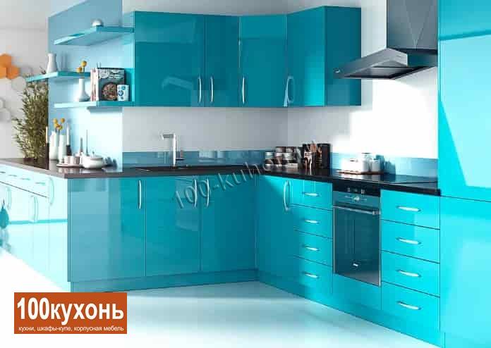 Кухня на заказ в эмали голубого цвета