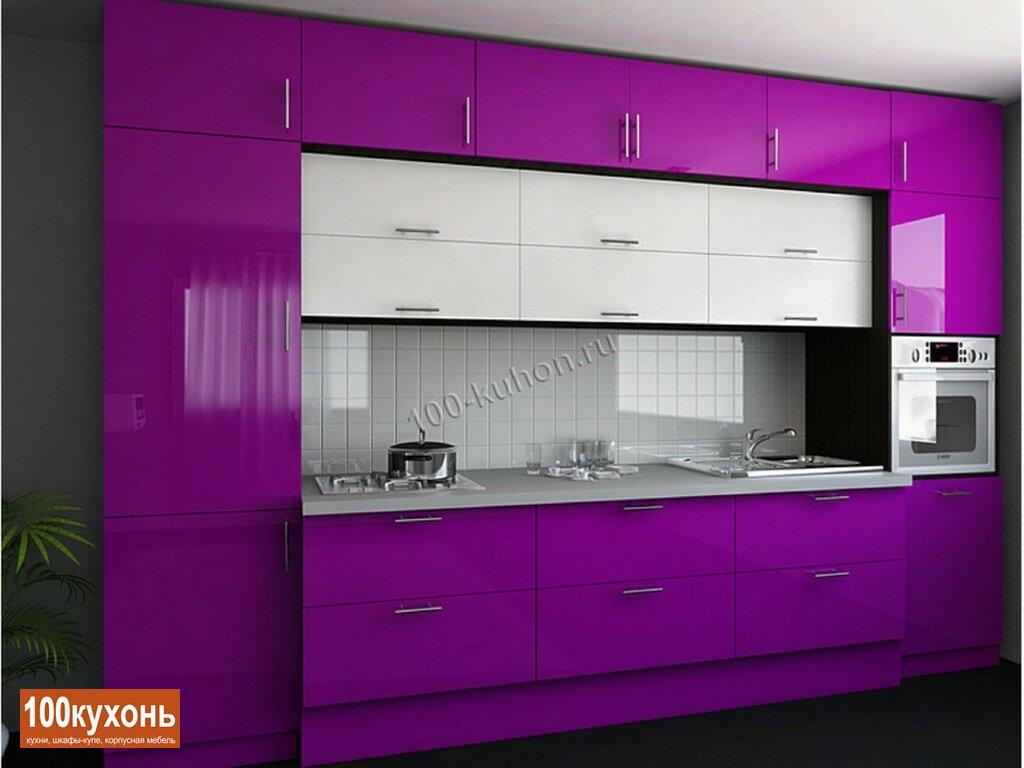 Яркая кухня фиолетового цвета трёхуровневая
