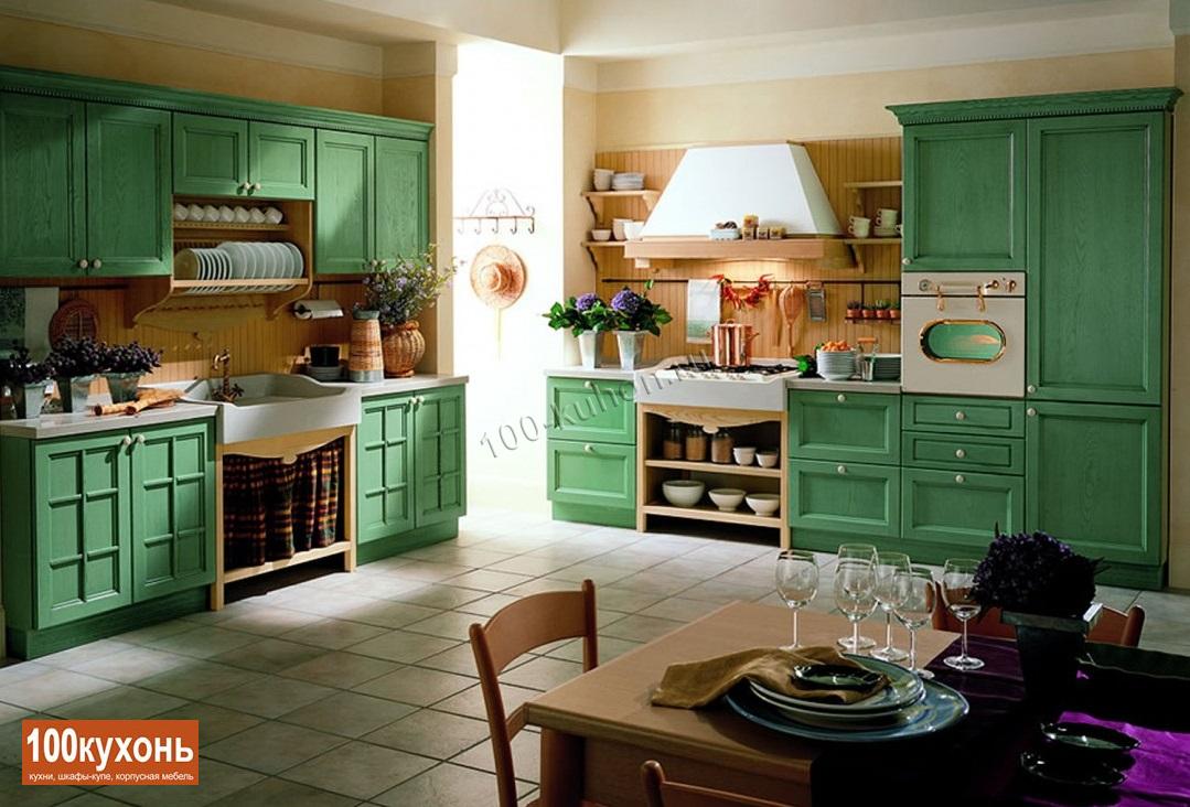 Зелёная кухня в стиле Прованс из массива дерева ''Кантри''