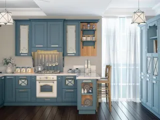 Голубая кухня Модерн Прованс с итальянскими фасадами