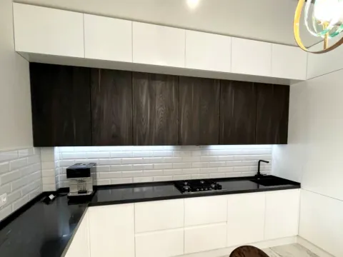 Фото стильной кухни из пластика под потолок