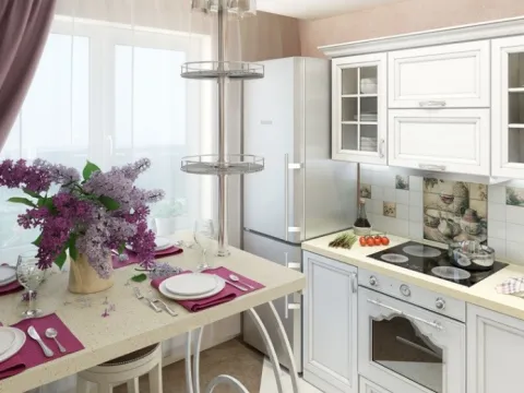 Белая кухня в шпоне в английском стиле с барной стойкой