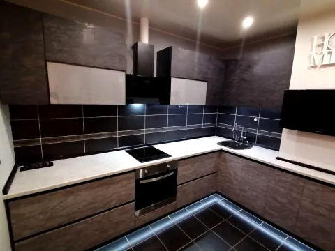 Фото лофт кухня из пластика с фурнитурой Блюм